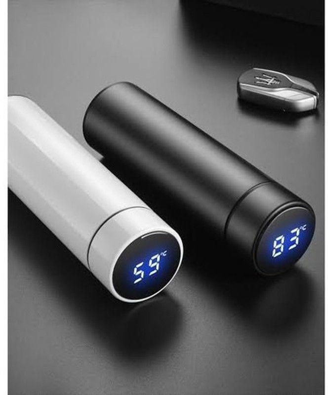 Pink Tokri Hot & Cool Double Wall LED Indicator Display Temperature Water Bottle TB801 500 ml Bottle  (Pack of 1, Black, White, Steel)
