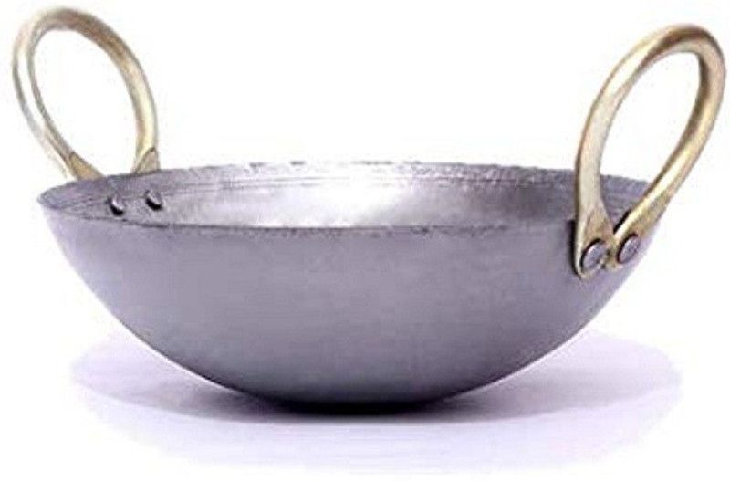 BRRL Iron Medium Kadhai Heavy Wok for Cooking Frying Milk Pan 14 cm diameter 1.75 L capacity  (Iron)