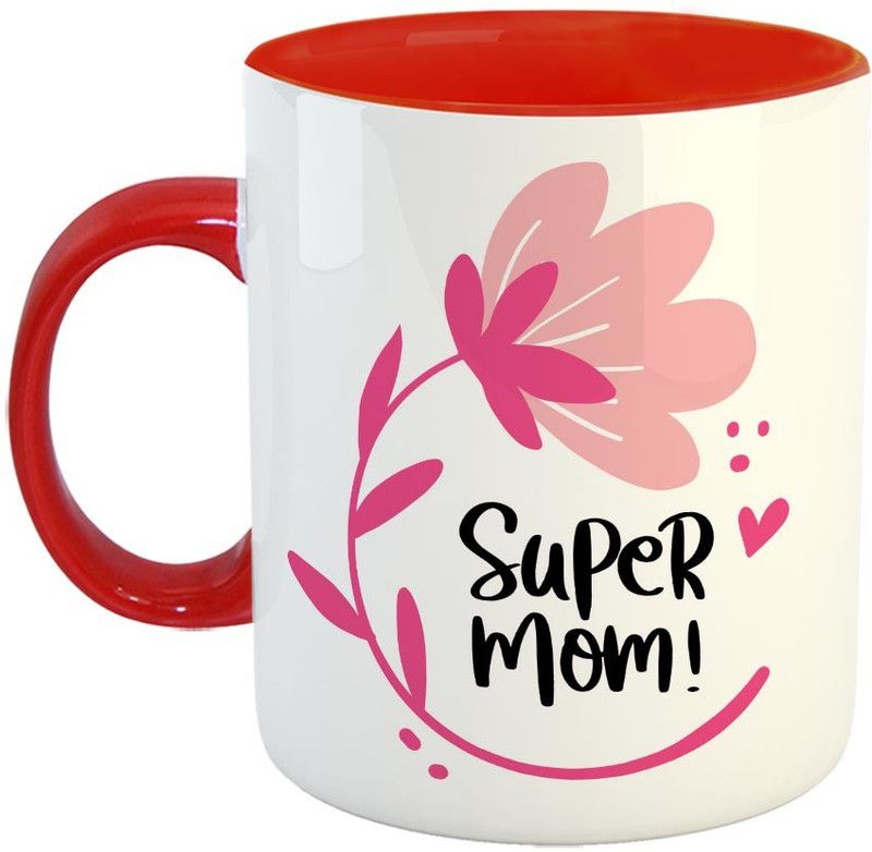 FABTODAY Super Mom Coffee - Best Gift for Mom on Birthday / Mother's Day - Color - Red (0534) Ceramic Coffee Mug  (350 ml)