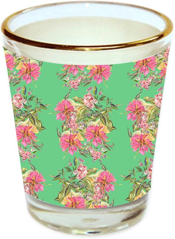 Sri Sai Shopping vodka shot glass multicolor floral design with golden rim for home and bar accessories 40ml (style-10460) Glass Shot Glass  (40 ml, Glass, Multicolor)