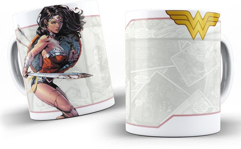 AK Creation Wonder Women Printed Ceramic Coffee/Milk -1 Piece Gift for Friends, Kids,Microwave & Dishwasher Safe Ceramic Coffee Mug  (350 ml)