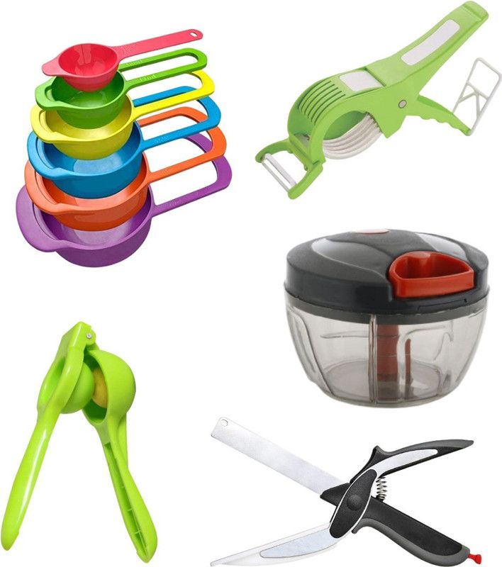 pSmart Kitchen Tool Combo Set 2 in 1 Vegetable Cutter Clever Cutter,Chopper (450 ml),LEMON SQUEEZER,Hand Blender Multicolor Kitchen Tool Set  (Multicolor, Cutter, Chopper, Juicer, Blender, Scissor)