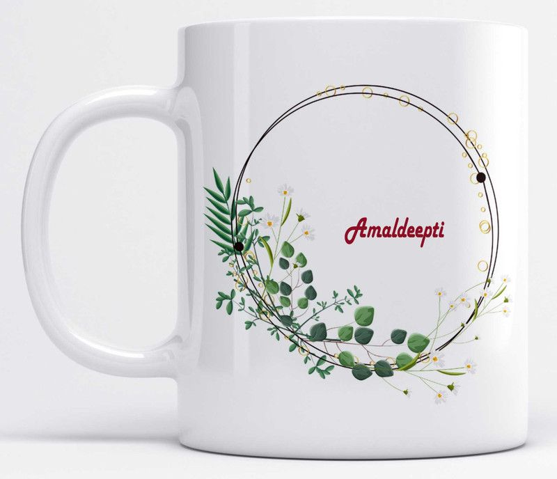 Amaldeepti Name Double Ring Beautiful Leaves Design Ceramic Coffee Mug  (325 ml)