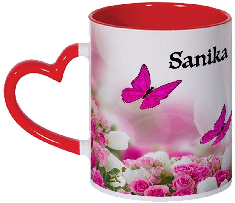 Wagwan Sanika Name Gifts For Brother, Sister, Girlfriend, Boyfriend, Wife Beautiful Butterflies Printed MG20-961 Ceramic Coffee Mug  (330 ml)