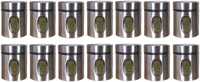 Sv Enterprise Glass Grocery Container - 350 ml  (Pack of 14, Silver)