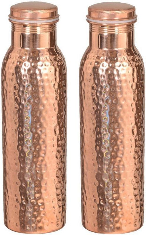 WORSHIPCRAFT Pure Copper Water Bottle 950 ml Bottle  (Pack of 2, Gold, Orange, Copper)