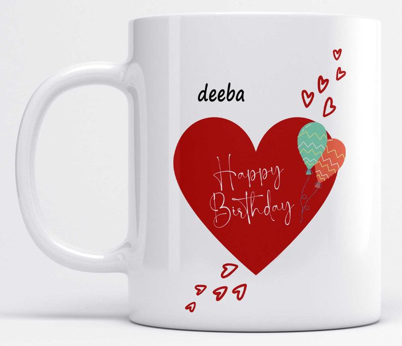 Name deeba Printed Happy Birthday Heart Design Ceramic Coffee Mug  (325 ml)