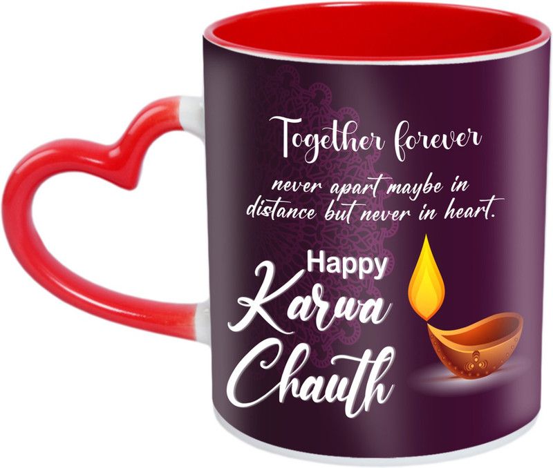 Karwa chauth Gift for wife birthday Coffee ATKARHRT050 Ceramic Coffee Mug  (330 ml)