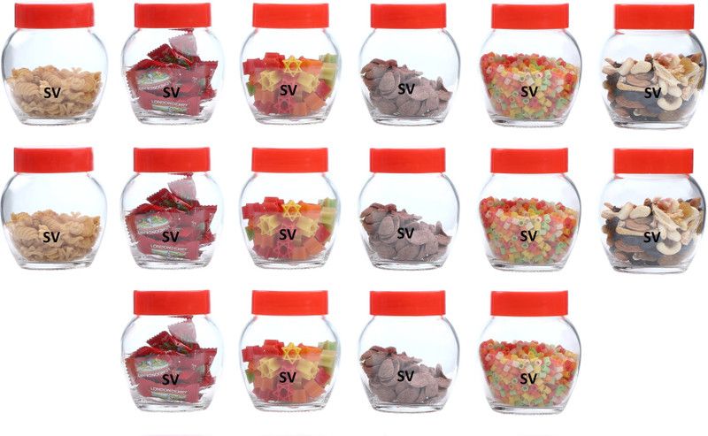 Sv Enterprise Glass Grocery Container - 300 ml  (Pack of 16, Clear)