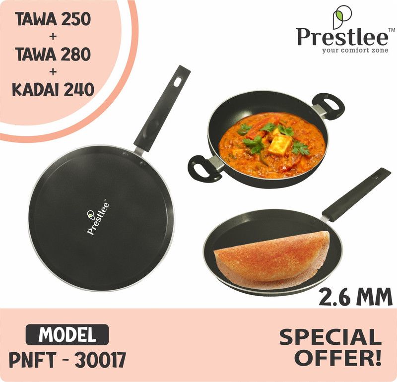 Sabari Prestlee PNFT-30017 NonStick Coated Cookware Set/nonstick kadai price/appam kada Tawa 24 cm diameter  (Aluminium, Non-stick)