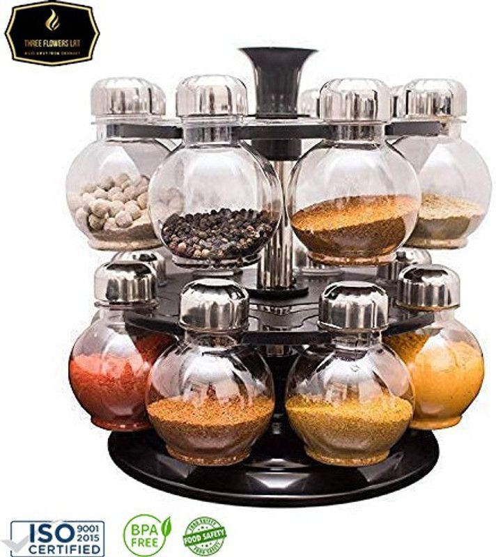 Three flower LRT 16 Piece Spice Set  (Plastic, Black)