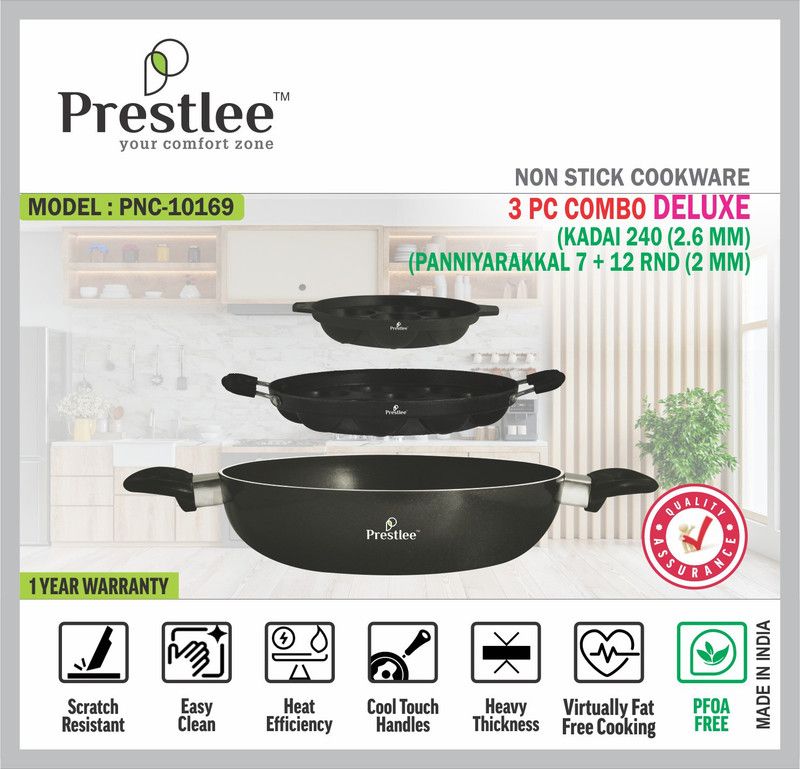 Sabari PrestleePNC-10169 Non-Stick Cookware/Kadhai Set/Omlette PanKadhai combo Offer Tawa 24 cm diameter  (Aluminium, Non-stick)