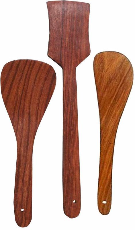 ZARA FURNITURE Spatulas mango wood set of 3 Spatula Set of 3 - Neem Wood Cooking Ladles (Wooden Spoons for Pan) Brown Kitchen Tool Set  (Brown, Spatula)
