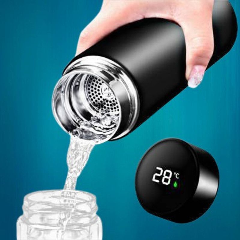 FITUP Hot Cold Water Bottle And LED Display Temperature bottle s10203 500 ml Flask  (Pack of 1, Black, Steel)