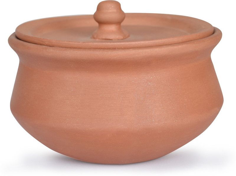 StyleMyWay Handcrafted Flat Bottom Clay Handi with Lid Handi 1.25 L with Lid  (Earthenware)