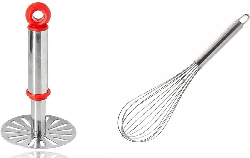 Analog Kitchenware / Potato Masher + Egg Beater Set Of 2 Pic Kitchen Tool Set  (Silver, Masher, Whisk)