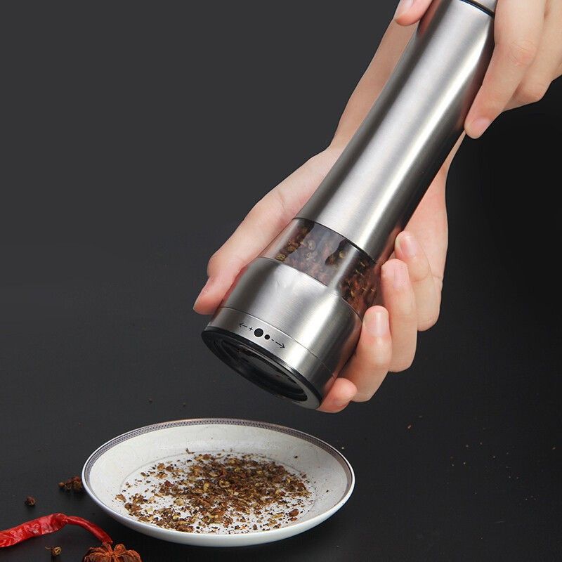 Rossella Salt Pepper Refillable Mill Grinder Shaker Adjustable Coarness Grinding Rotor Stainless Steel Squeeze Mill  (Silver, Pack of 1)