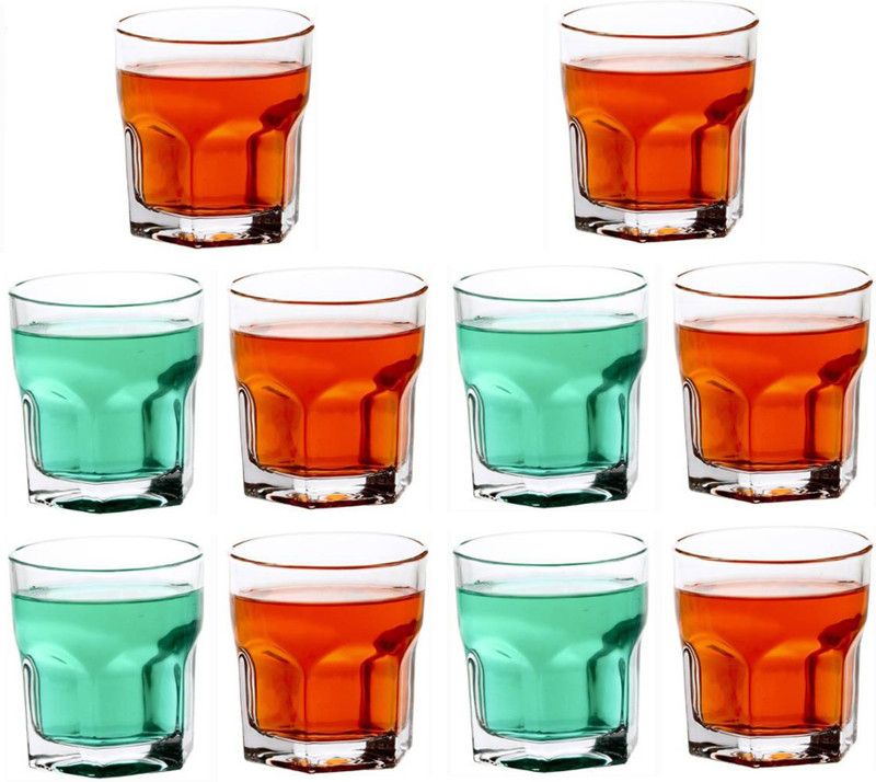 (Pack of 10) Designer Molded Water Juice Transparent Multipurpose Glass -A244, Pack Of 10, 250 Ml Glass Set  (250 ml, Glass)