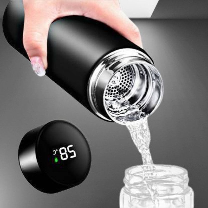 FITUP Hot Cold Water Bottle And LED Display Temperature bottle s10182 500 ml Flask  (Pack of 1, Black, Steel)