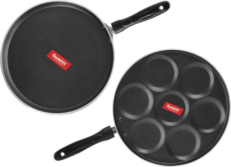 Sumeet Red Set Go Non Stick Cookware Set of 2.6mm Thick (Dosa Tawa – 26.5cm Dia + Multi Snack Maker – 26.5cm Dia) Non-Stick Coated Cookware Set  (Aluminium, 2 - Piece)