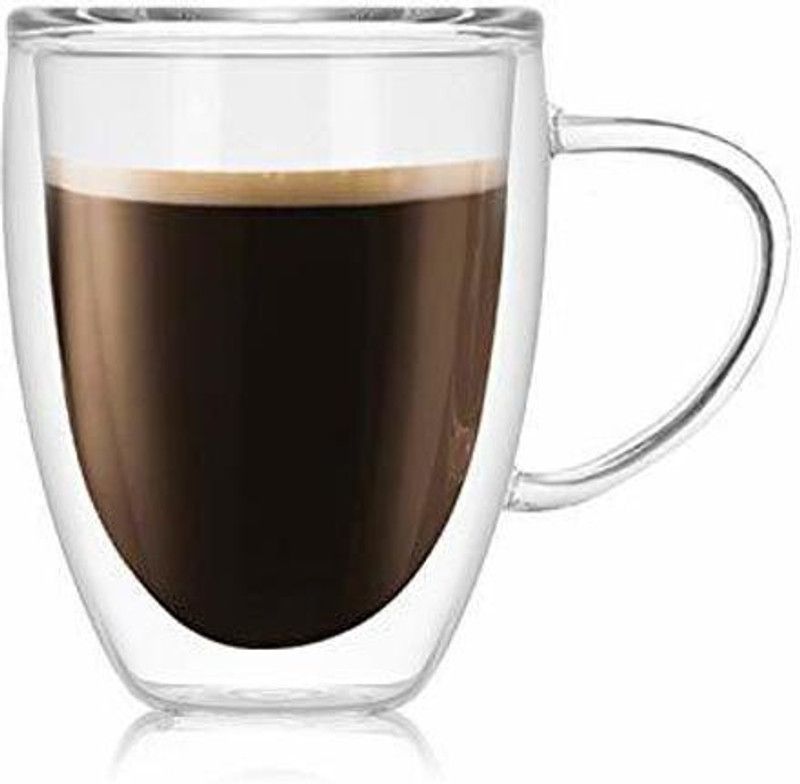 Beau Enterprise Double Walled Glass Coffee with Handle Cup for Cappuccino,Beverage 350 ml Glass Coffee Mug  (350 ml)