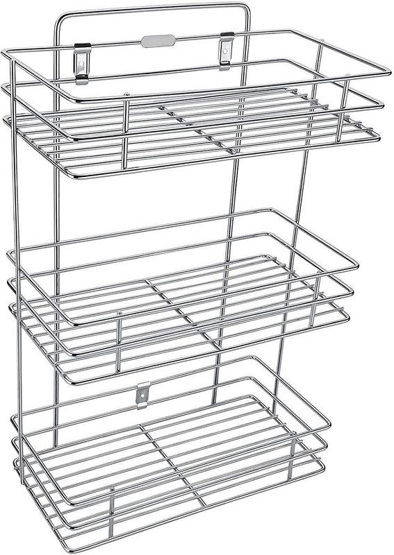 Stainless Steel Storage Rack 3 Layer Wall Mount Hanging kitchen rack Containers Kitchen Rack  (Steel)