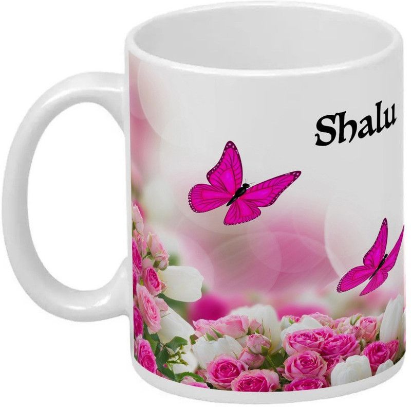 Wagwan Shalu Printed Butterflies & Pink Rose Gifts for Girlfriend Wife Sister on Birthday Valentine Rakhi 20MG211_WHT Ceramic Coffee Mug  (350 ml)