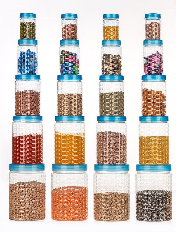 TULWIN - 2000 ml, 1200 ml, 650 ml, 350 ml, 250 ml Plastic Grocery Container  (Pack of 20, Blue, Clear)