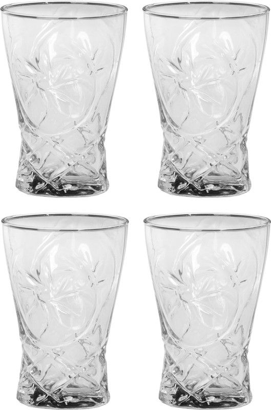 Somil (Pack of 4) Multipurpose Designer But Transparant Four Glass Set No_2139 Glass Set Water/Juice Glass  (330 ml, Glass, Clear)
