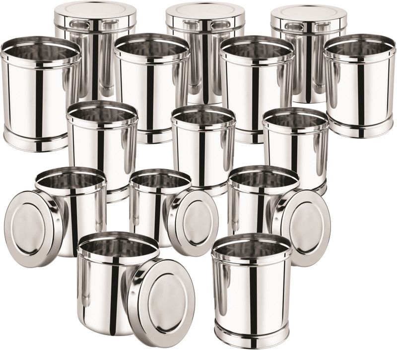 SPRINGWAY Big Dabba (All) - 17 L, 14.5 L, 12.5 L, 11 L, 9 L, 7.5 L, 6.25 L, 5.25 L, 4.5 L, 3.5 L, 2.8 L, 2.3 L, 1.6 L, 1.3 L, 0.9 L Steel Utility Container  (Pack of 15, Silver)