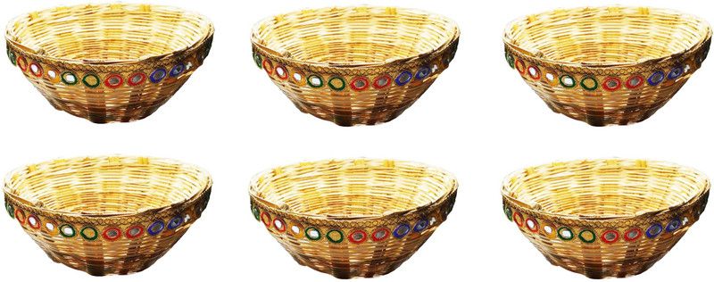 the bath stories Handmade Woven Bamboo Basket For Flower, Fruits and Vegetable (Pack of 6) Bamboo Fruit & Vegetable Basket  (Beige)
