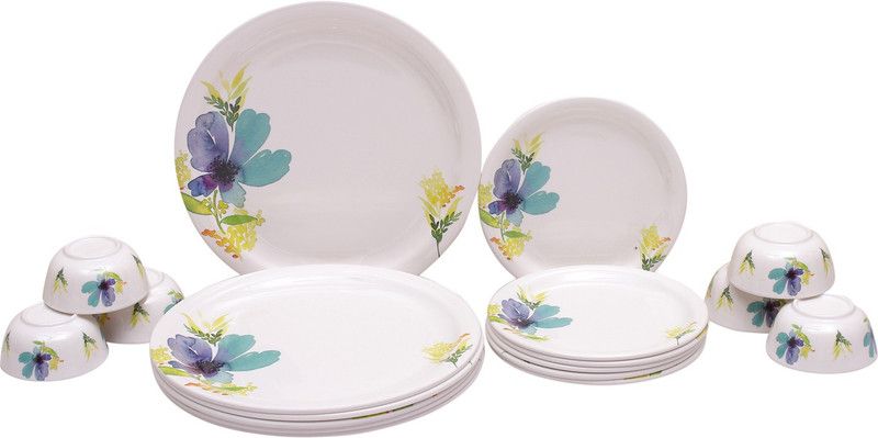 Servewell Spring Bloom Round Plate Bowl Serving Set  (Pack of 18)