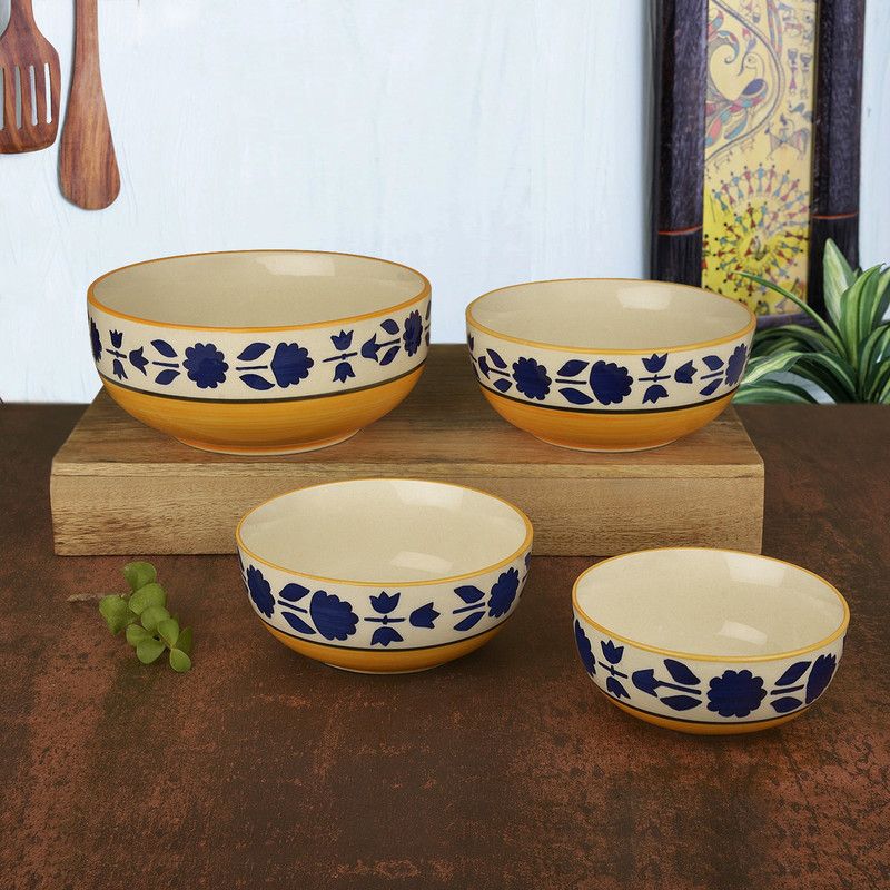 StyleMyWay Ceramic Serving Bowl  (Pack of 4, Yellow, Beige)