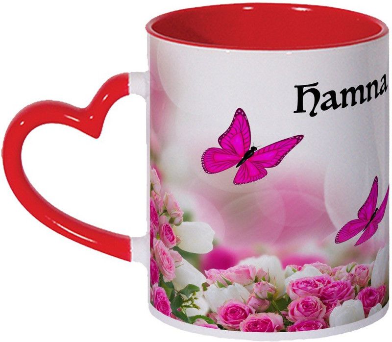 Wagwan Hamna Name Gifts For Brother, Sister, Girlfriend, Boyfriend, Wife Beautiful Butterflies Printed MG20-689 Ceramic Coffee Mug  (330 ml)