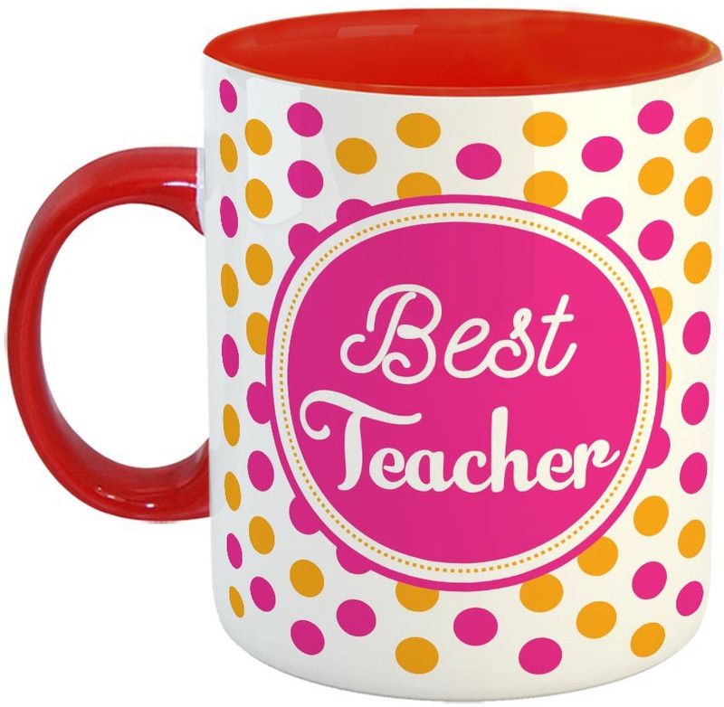 FABTODAY Best Teacher Coffee - Best Gift for Teacher / Teacher's Day Gifting - Color - Red (0479) Ceramic Coffee Mug  (350 ml)