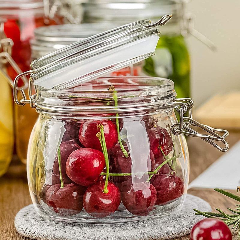 GLOBLE Enterprise Food Storage Round Storage Container with Clear Preserving Seal Wire Clip Jar - 500 ml Glass Utility Container  (Clear)