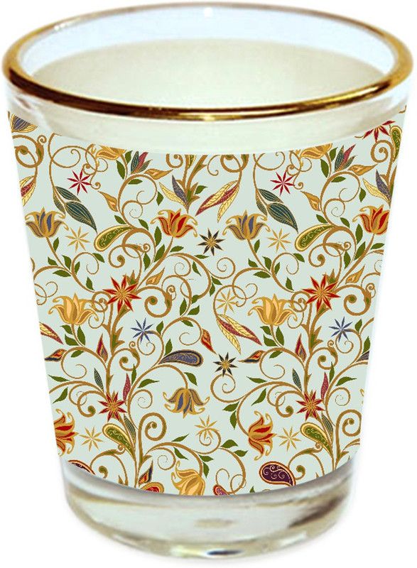 Sri Sai Shopping vodka shot glass multicolor floral design with golden rim for home and bar accessories 40ml (style-10154) Glass Shot Glass  (40 ml, Glass, Multicolor)
