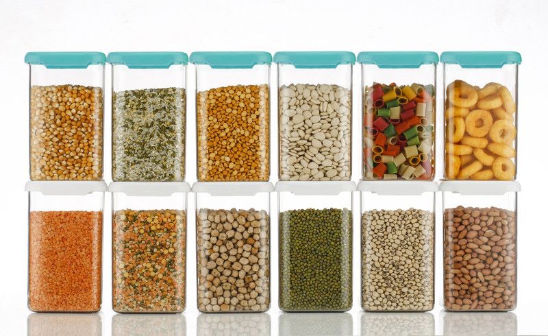 Sentricus 100% Unbreakable Air Tight Modular Kitchen Plastic Storage Containers Jars - 1100 ml Plastic Grocery Container  (Pack of 12, Clear, White)