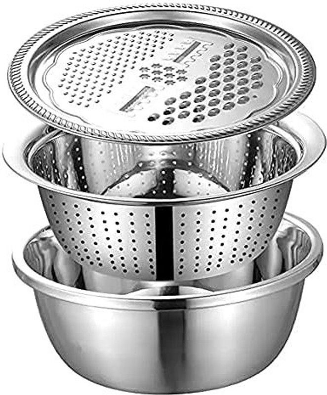SR ENTERPRISE Vegetables Fruit Rice Food Washing,Shredding Set for Cooking Strainer  (Steel Pack of 1)