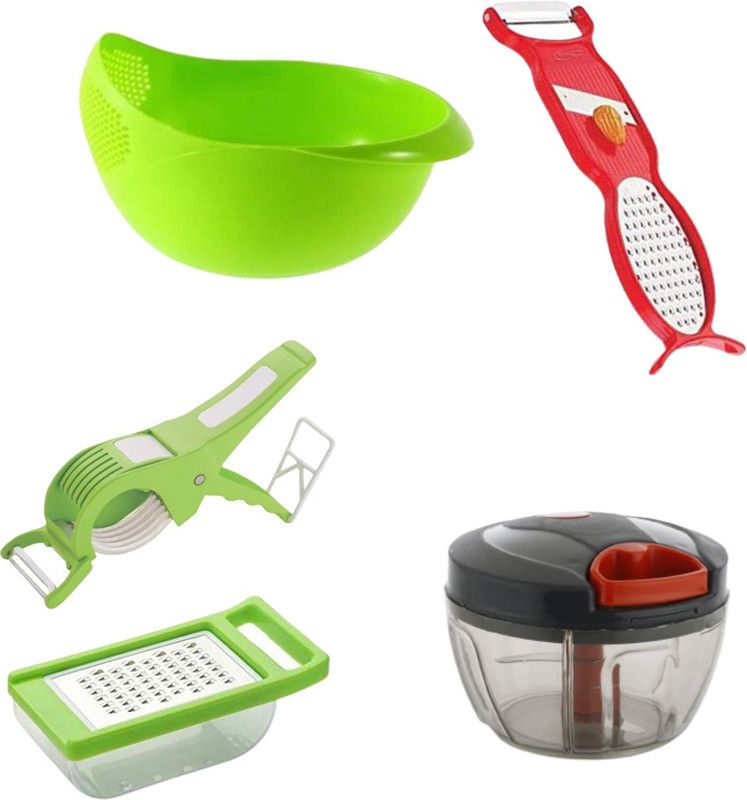pSmart Kitchen Tool Combo Set PKT102 Veg Cutter,4 in 1 Peeler,Grater,Chopper (450 ml),Rice Bowl,Cheese Grater Multicolor Kitchen Tool Set  (Multicolor, Cutter, Peeler, Grater, Chopper)