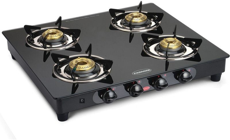 PADMINI CS 4 GT Star Auto (1 Super Big, 2 Big, 1 Small Burner) Glass Automatic Gas Stove  (4 Burners)