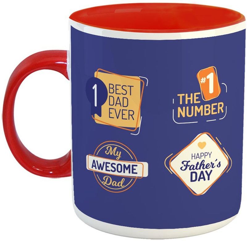 FABTODAY My Awesome Dad Coffee - Best Gift for Dad on Birthday/Father's Day - Color - Red Ceramic Coffee Mug  (350 ml)