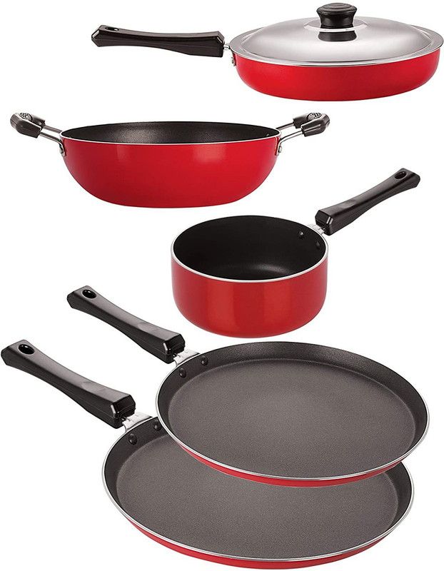 NIRLON FT13_FP13_KD14_SP(M)_FT10 Non-Stick Coated Cookware Set  (PTFE (Non-stick), Aluminium, 5 - Piece)