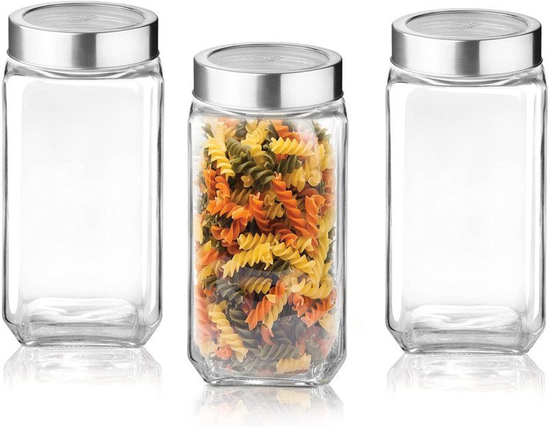 Adhunyk Glass Jars & Containers for Kitchen Pantry, Snacks, Masala - 100 ml Glass Tea Coffee & Sugar Container  (Pack of 3, Clear)