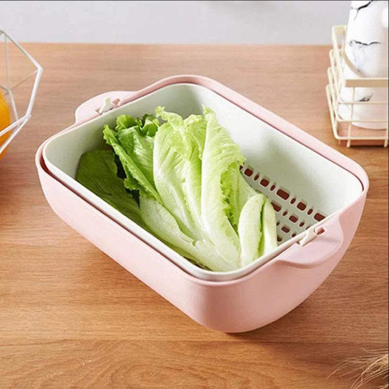 M Point Double Layered Plastic Rotatable Strainer for Washing Vegetables & Fruits Collapsible Strainer  (Multicolor)