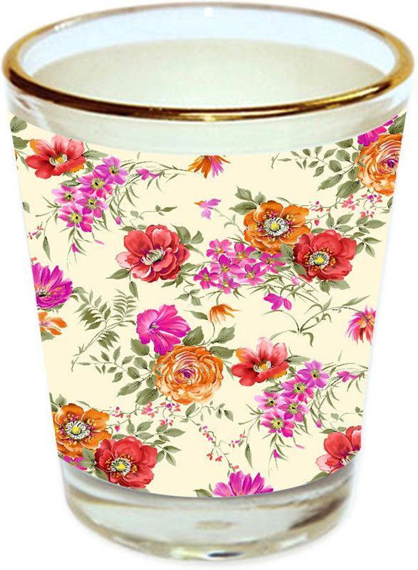Sri Sai Shopping vodka shot glass multicolor floral design with golden rim for home and bar accessories 40ml (style-10203) Glass Shot Glass  (40 ml, Glass, Multicolor)