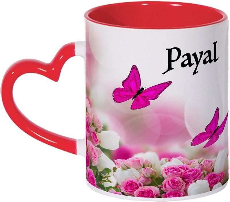 Wagwan Gift For Girlfriend, Wife, sister Payal Name With Beautiful Butterflies & Pink Rose Mg768 Ceramic Coffee Mug  (350 ml)