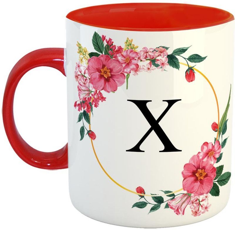 Furnish Fantasy Alphabet X Ceramic Coffee - Best Alphabet Gift for Family and Friends - Color - Red (1213) Ceramic Coffee Mug  (350 ml)