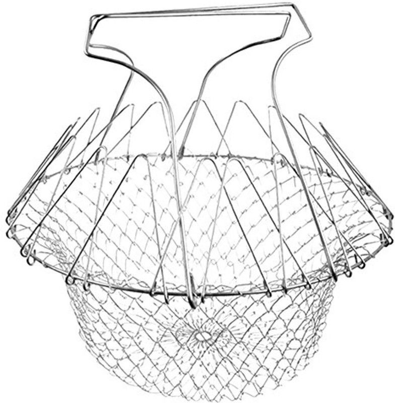 dhaval enterprise Chef Foldable Steam Basket Collapsible Deep Frying Basket  (Silver Pack of 1)