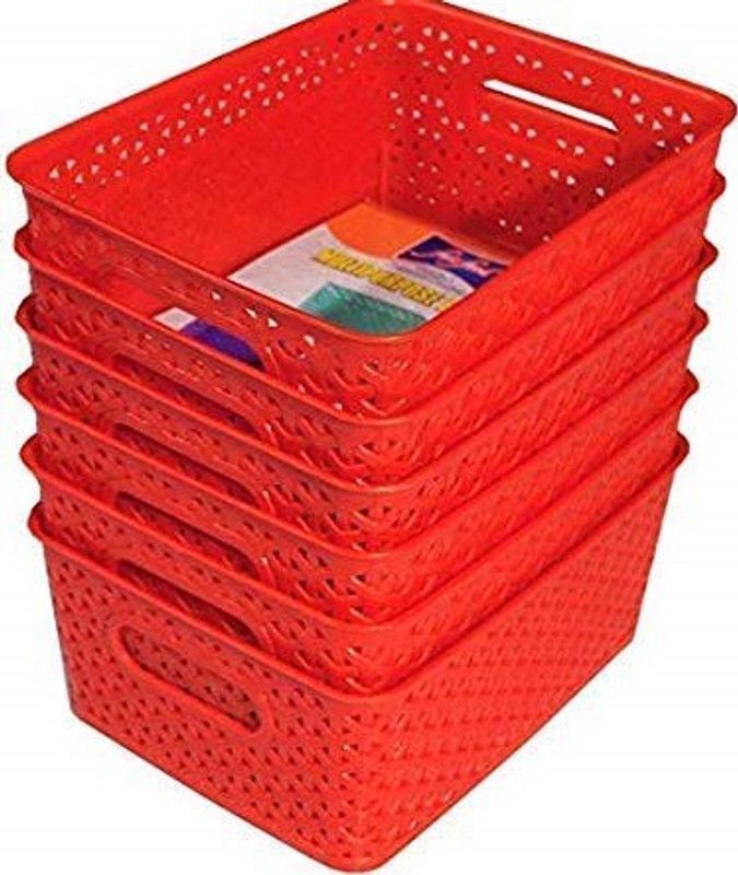 Xllent Plastic red set of-6 Storage Basket  (Pack of 6)